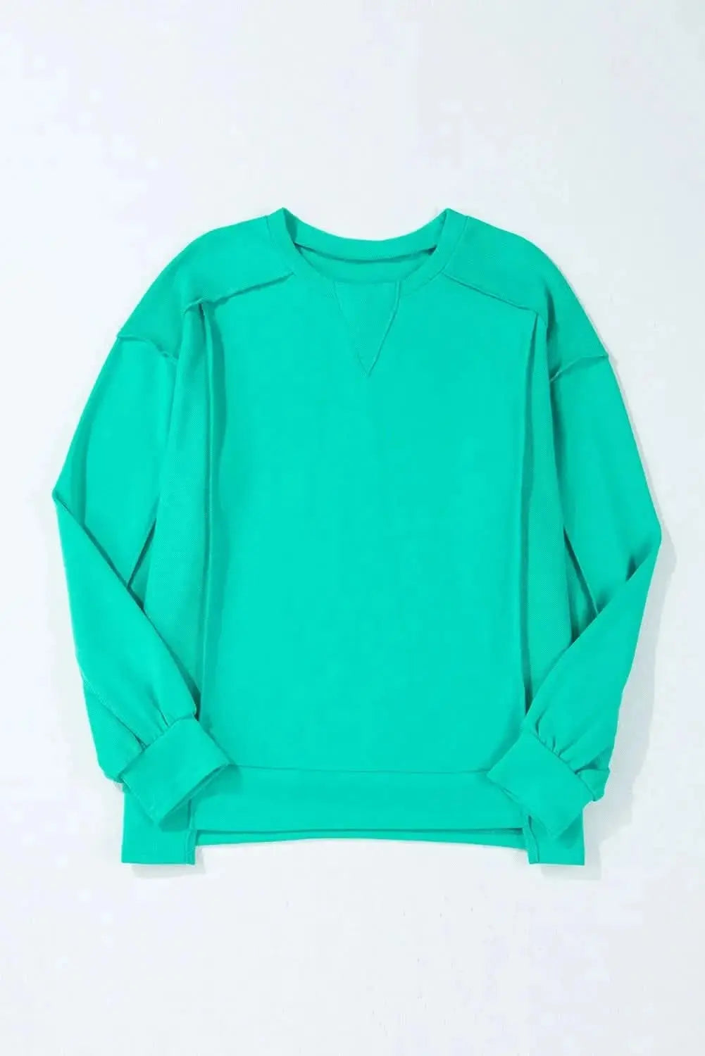 Exposed Seam Round Neck Long Sleeve Sweatshirt - Love Salve